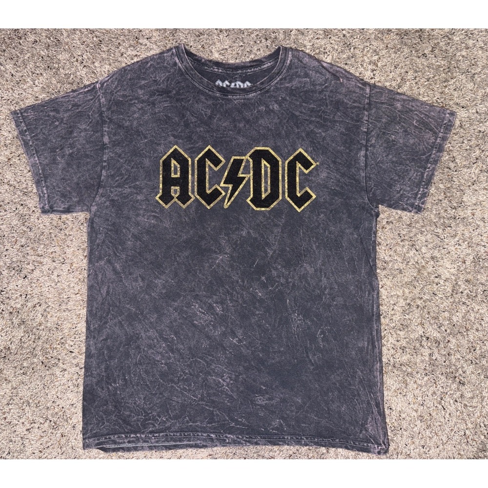 AC/DC Faded Look Gold Lettering Black Purple Short Sleeve T-shirt Medium